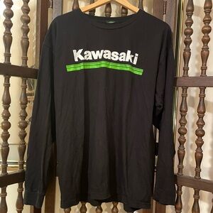 KAWASAKI Motorcycles Black & Green Logo Graphic Biker Grunge Long Sleeve Shirt